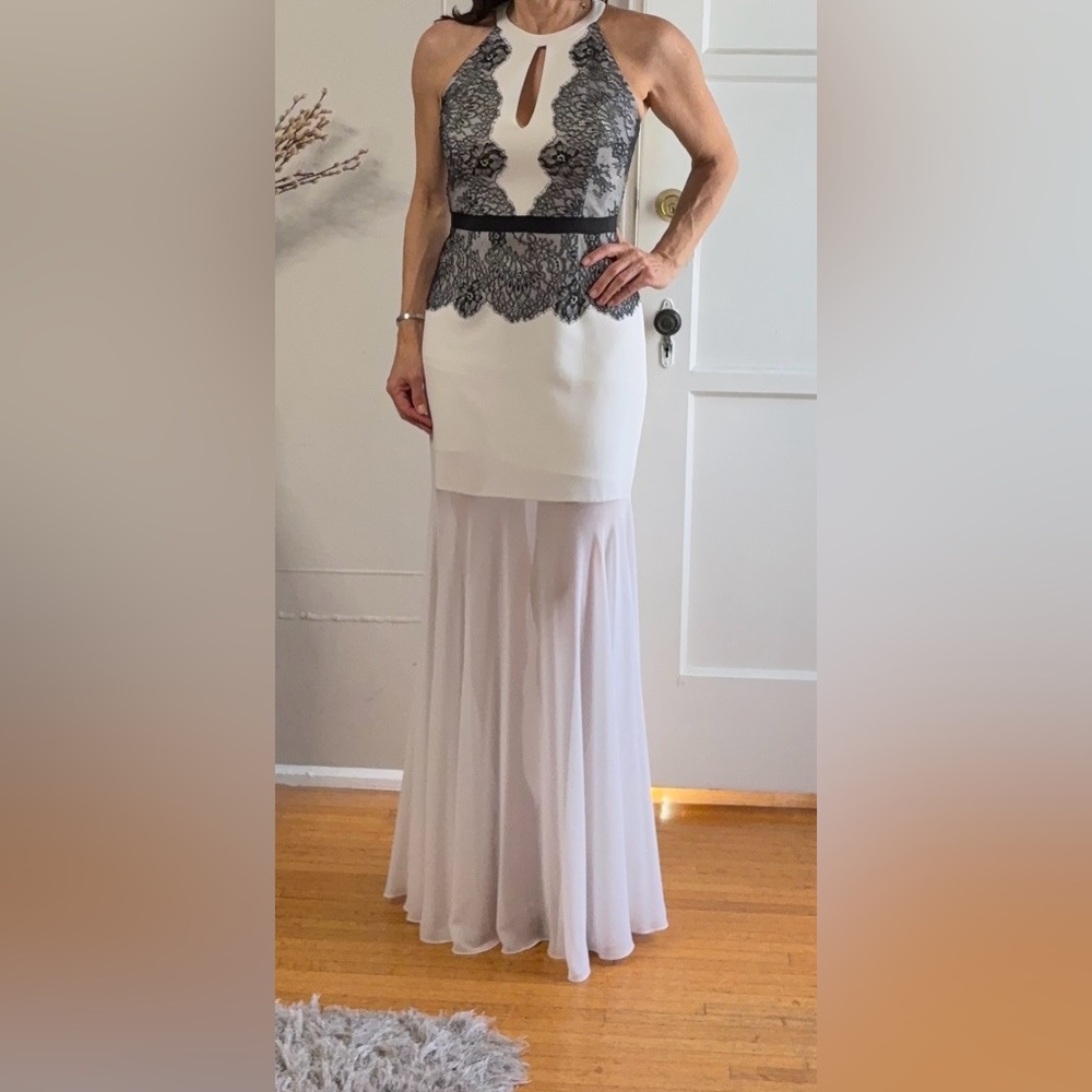 BCBGMaxAzria White Maxi Dress with Black Lace